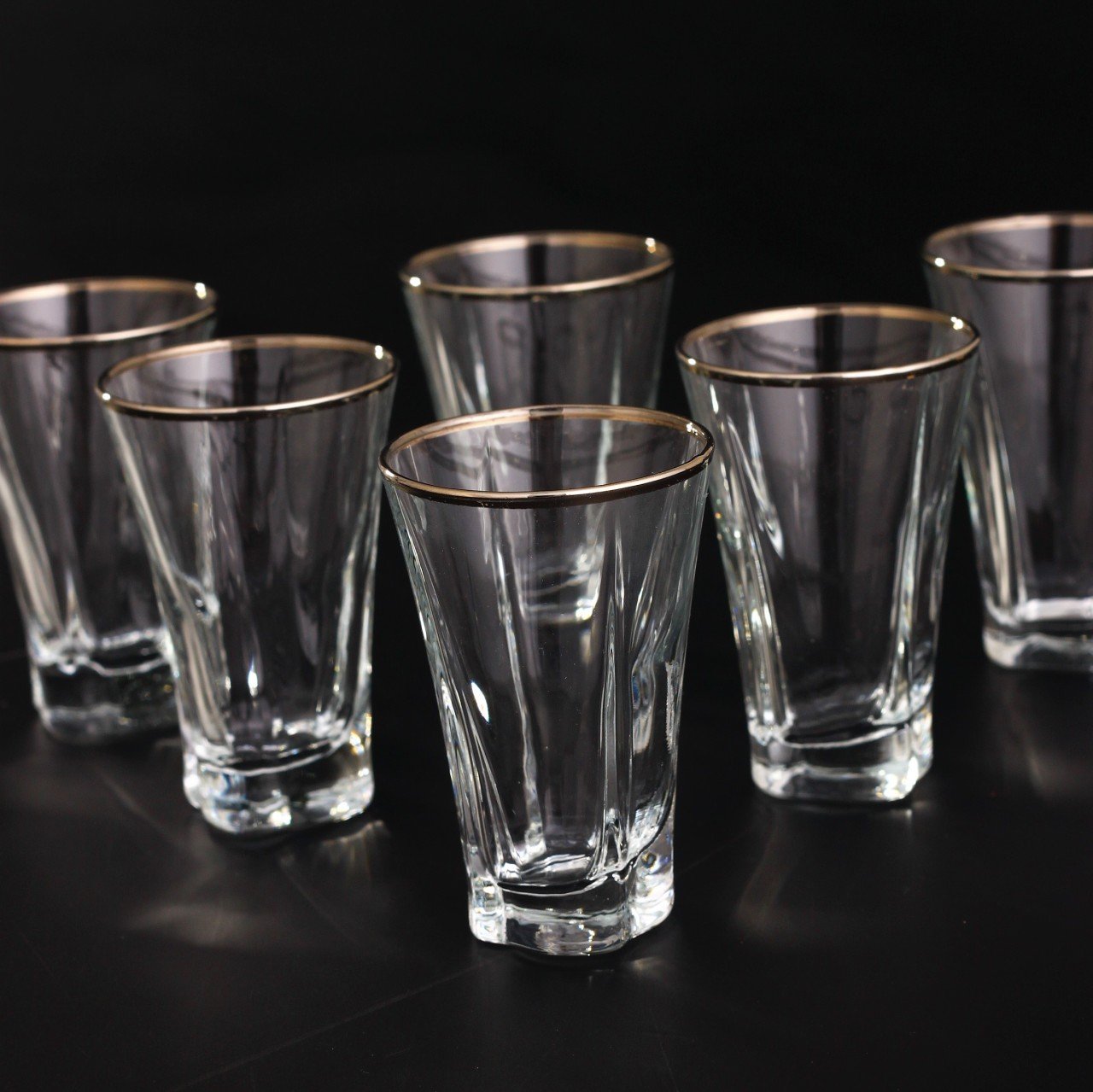 Kahve Yanı Su Bardak Takımı Ağız Cidar Platin 6 kişilik Kristal