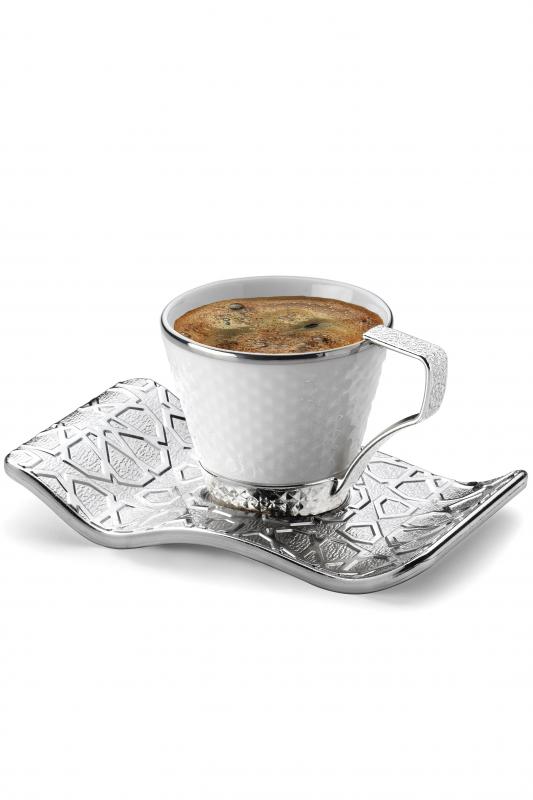 12 Parça Selçuklu Kahve Fincan Takımı - Gümüş Beyaz