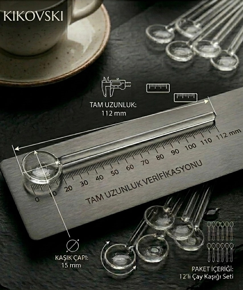 Sade Cam Çay Kaşığı  - 12 Kişilik