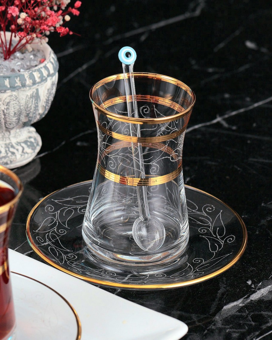 12 Parça Çay Seti - Paşabahçe Heybeli Sarmaşık Altın