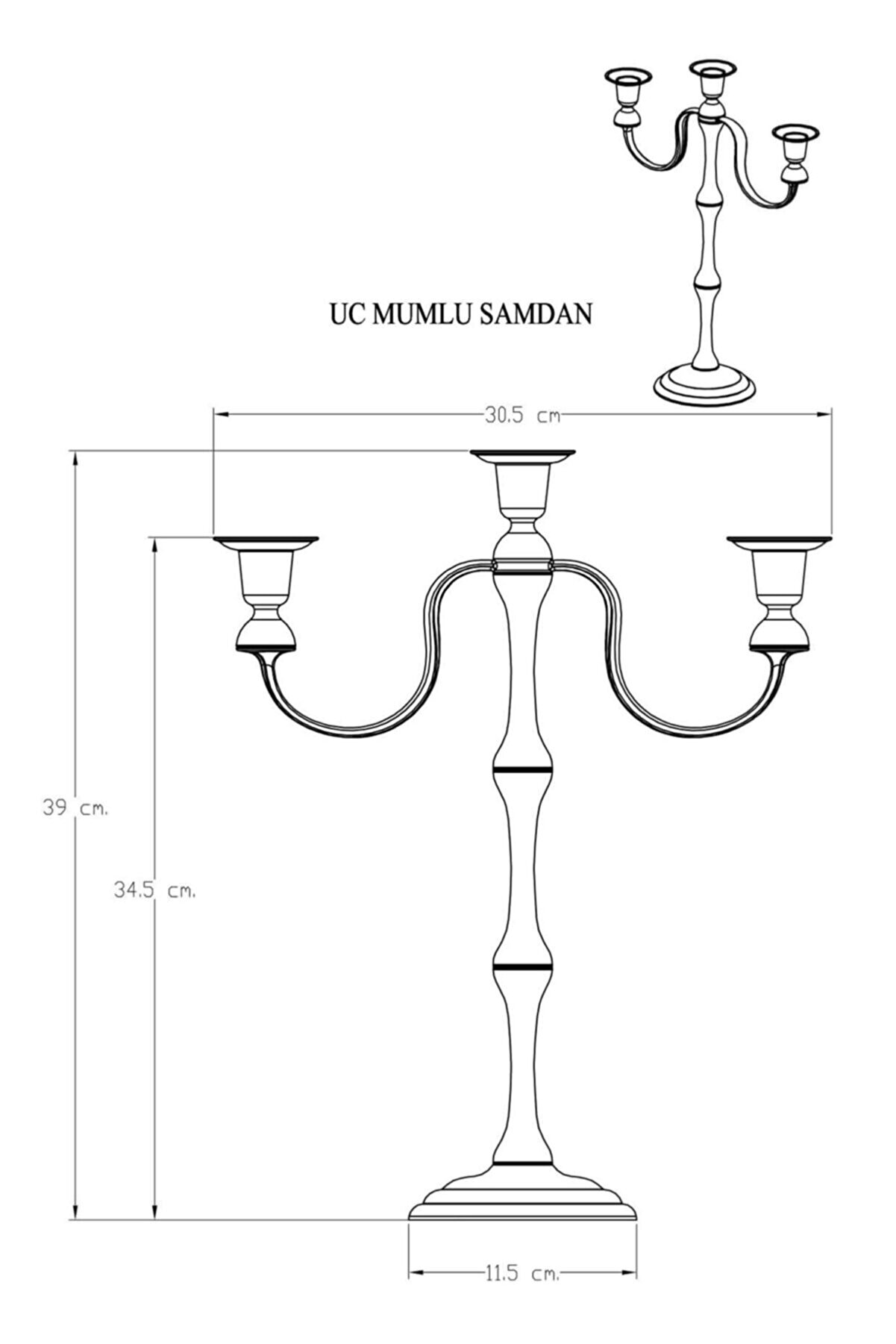 3 Kollu Şamdan Elegans Gold