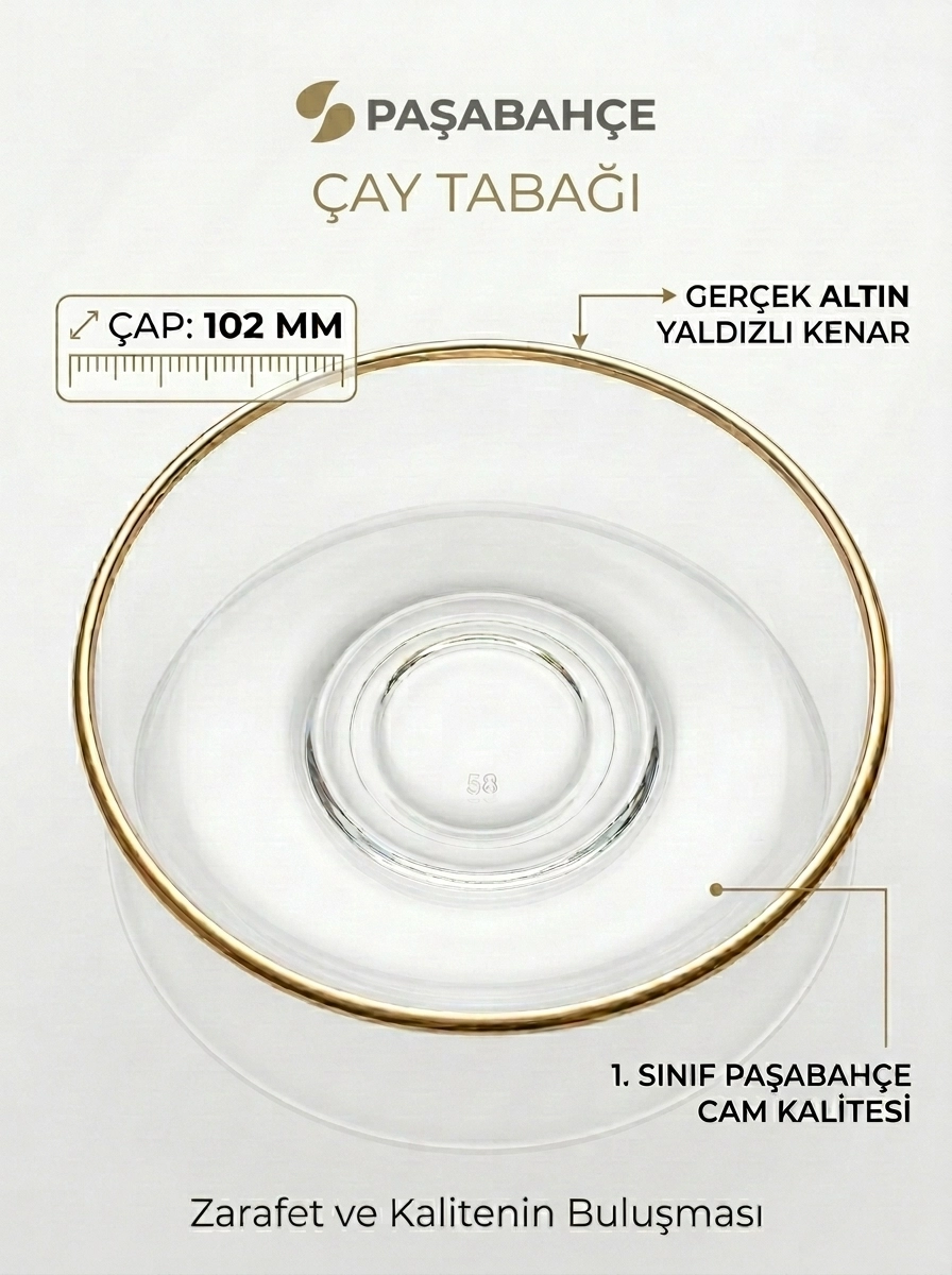 6 Kişilik Çay Tabağı Paşabahçe Altın Yaldızlı (pby) - Küçük Boy