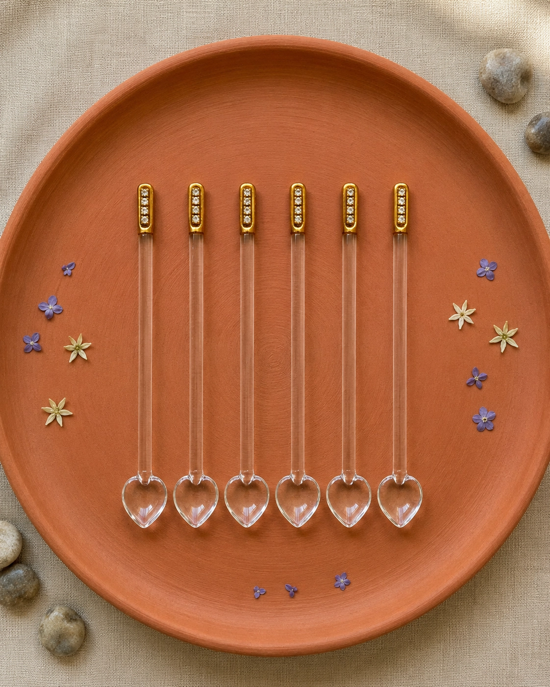 Cam Çay Kaşığı Varak Gold Taşlı - 6 Kişilik