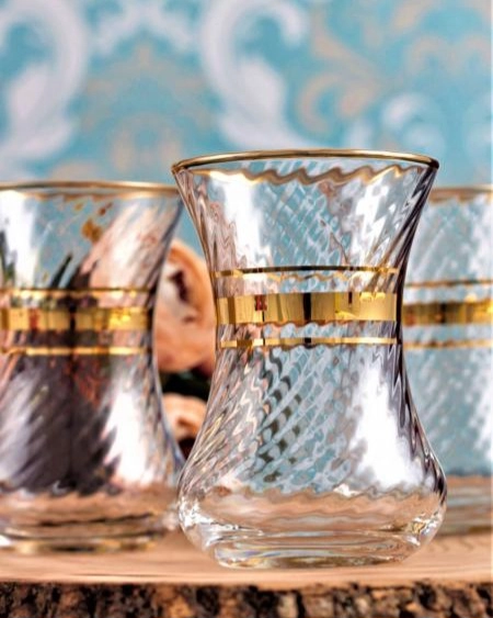 6 Kişilik Paşabahçe İncebelli Altın Yaldızlı (pby) Bardak Seti - İncebelli Optikli (Sadece bardaklar)
