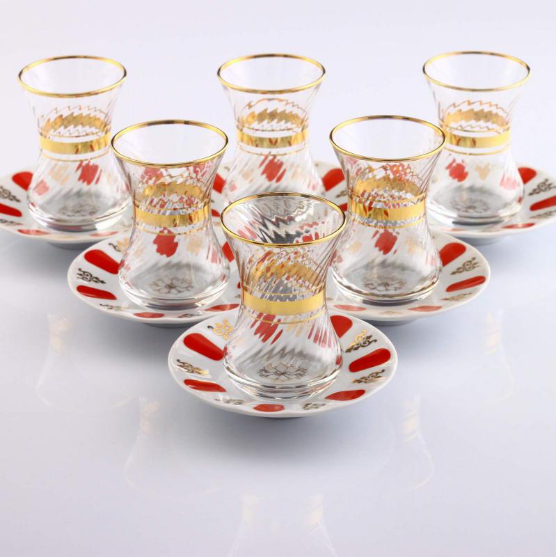 12 Parça Çay Takımı Porselen Tabaklı Altın Yaldızlı (pby) - Optikli