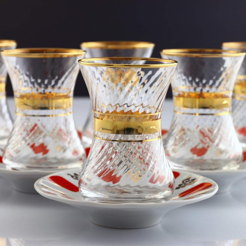 12 Parça Çay Takımı Porselen Tabaklı Altın Yaldızlı (pby) - Optikli