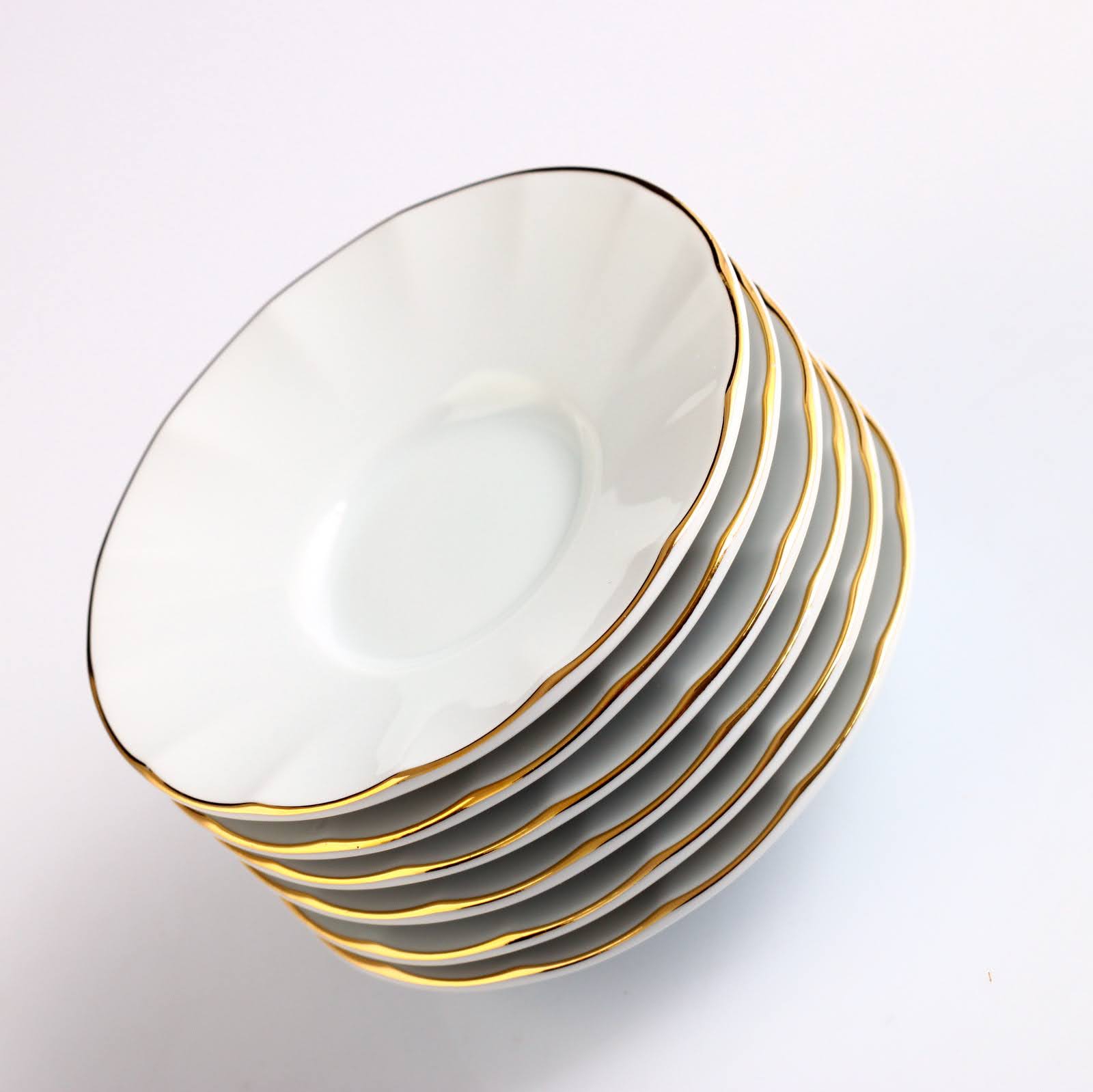 6 Kişilik Porland Porselen Ergonomi Çay Tabağı - İnci Gold
