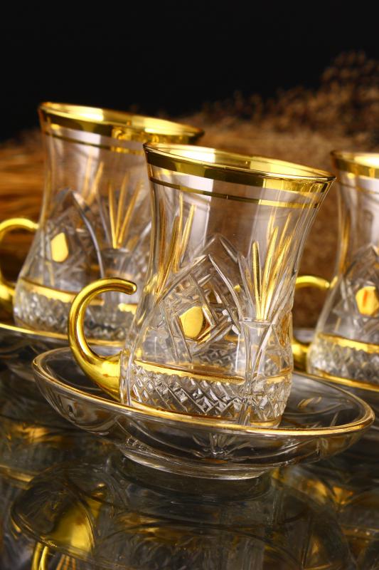 12 Parça Kulplu Çay Takımı - Klasik Boy - Kubbe DIY Altın