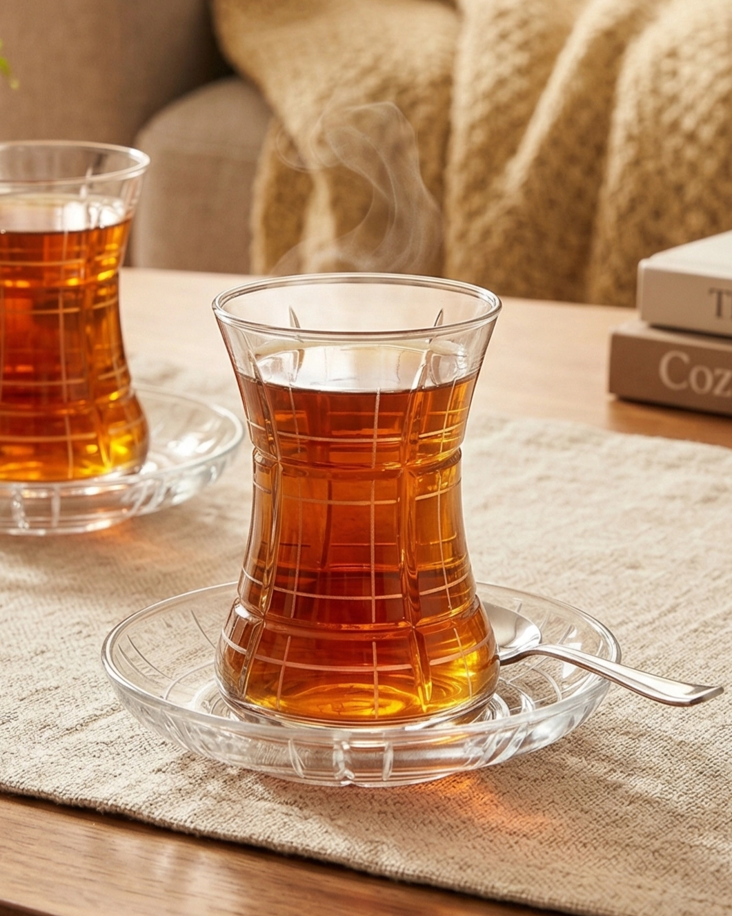 12 Parça 6 Kişilik Çay Takımı İncebelli - Nergis Dekor