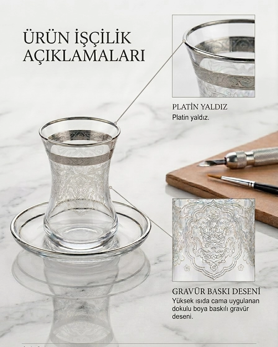 12 Parça Çay Takımı - Rumeysa Platin