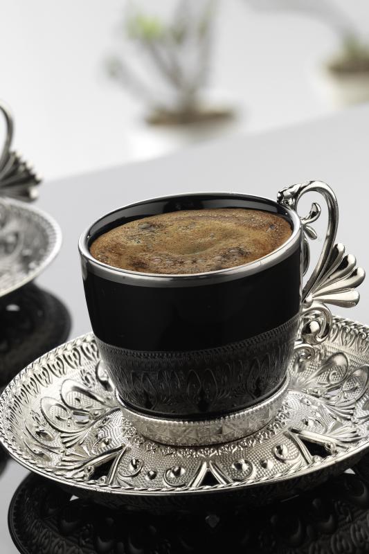 12 Parça Lal Elegans Kahve Fincan Takımı - Gümüş Siyah