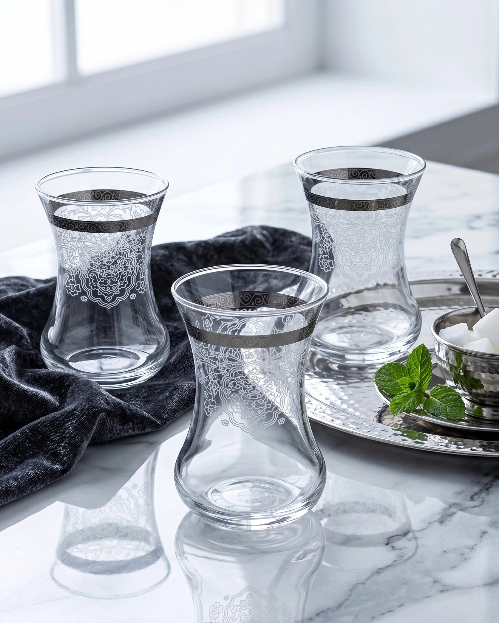 6 Parça İncebelli Çay Bardak Takımı - Rümeysa Platin