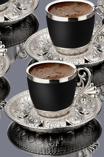 12 Parça Lal Elegans Kahve Fincan Takımı - Gümüş Siyah