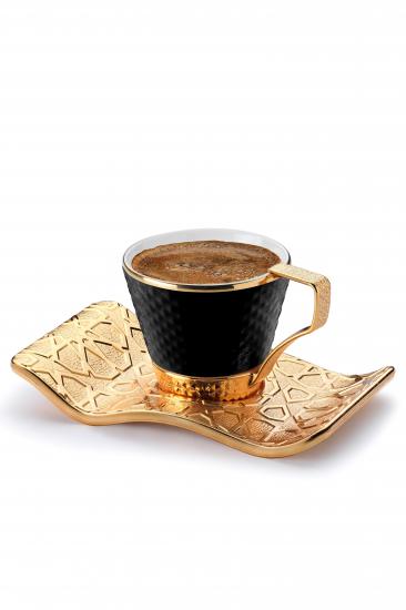 12 Parça Selçuklu Kahve Fincan Takımı - Gold Siyah