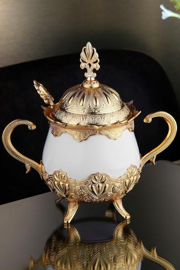 Beyaz Porselenli Yuvarlak Şekerlik - Gold