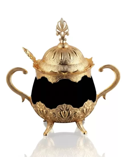 Siyah Porselenli Yuvarlak Şekerlik - Gold