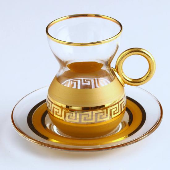 12 Parça Kulplu Çay Takımı - Antik Altın Sarı