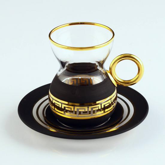12 Parça Kulplu Çay Takımı - Antik Altın Siyah