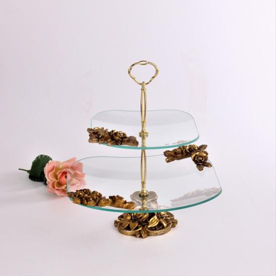 İKİ KATLI KÖŞELİ SUNUMLUK ROSA - GOLD