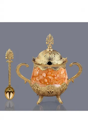 Turuncu Desenli Porselenli Yuvarlak Şekerlik - Gold