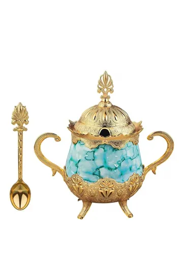 Yeşil Desenli Porselenli Yuvarlak Şekerlik - Gold