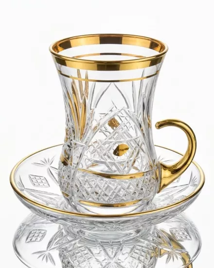 12 Parça Kulplu Çay Takımı - Klasik Boy - Kubbe DIY Altın