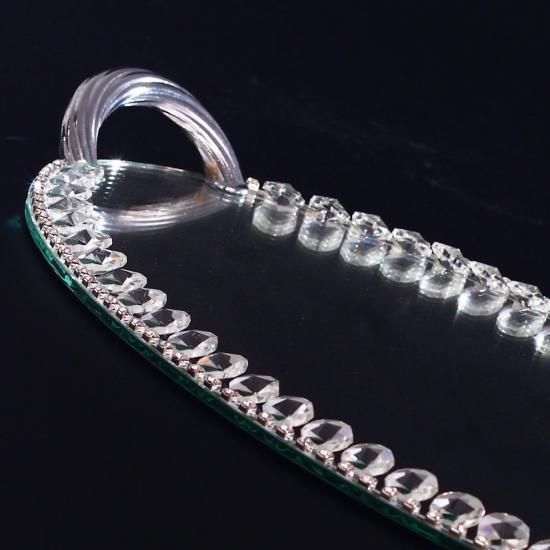Taşlı Aynalı Tepsi Oval Form Gümüş 42X24