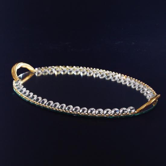 Taşlı Aynalı Tepsi Oval Form Gold 42X24