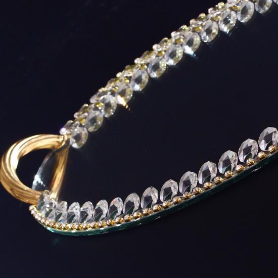 Taşlı Aynalı Tepsi Oval Form Gold 42X24