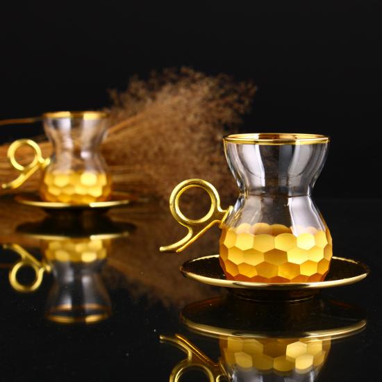 12 Parça Kulplu Çay Takımı - Petek Gold