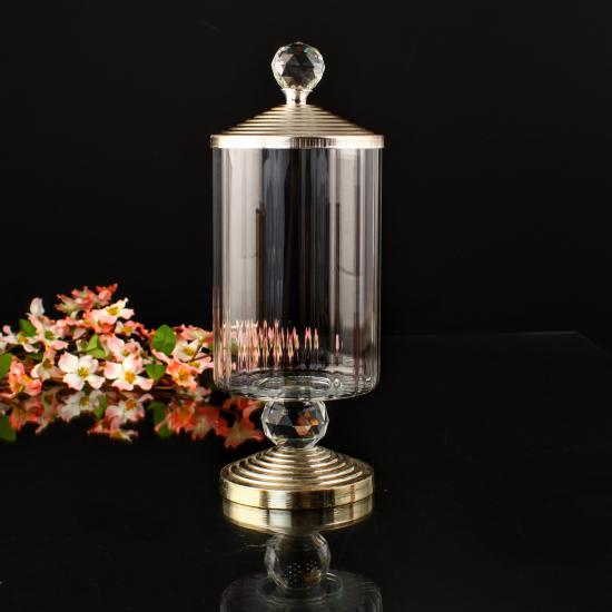 Metal Kapaklı Cam Drajelik - Gümüş - 31 cm