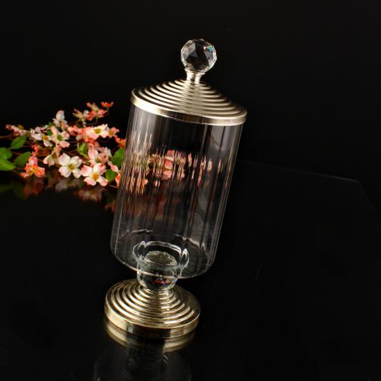Metal Kapaklı Cam Drajelik - Gümüş - 31 cm