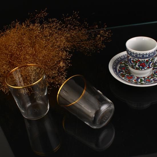 Kahve Yanı Su Bardak Takımı Duru Altın - 6 kişilik
