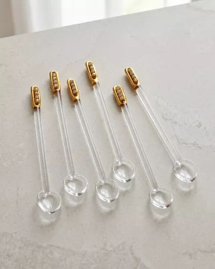 Cam Çay Kaşığı Varak Gold Taşlı - 6 Kişilik