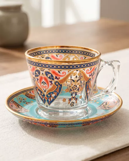 12 Parça Çay Fincan Takımı - Evla Altın