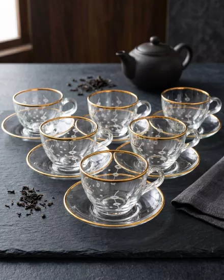 12 Parça Çay Fincan Takımı - Çitlembik Altın