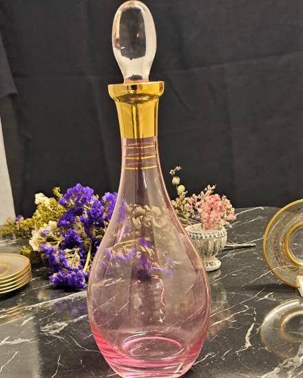 Paşabahçe EL imalatı Kapaklı Şişe - Lüster Pembe & Altın Yaldız