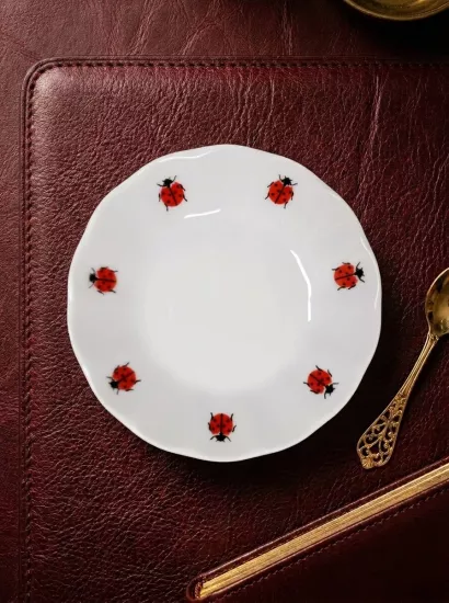 6 Kişilik Porland Porselen Kahveci Çay Tabağı - Uğur Böceği