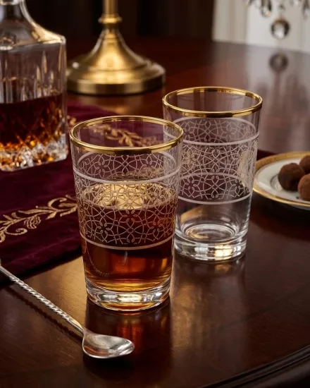 6’lı Su Bardağı Takımı - Gravür Desen 02 -Altın Yaldız