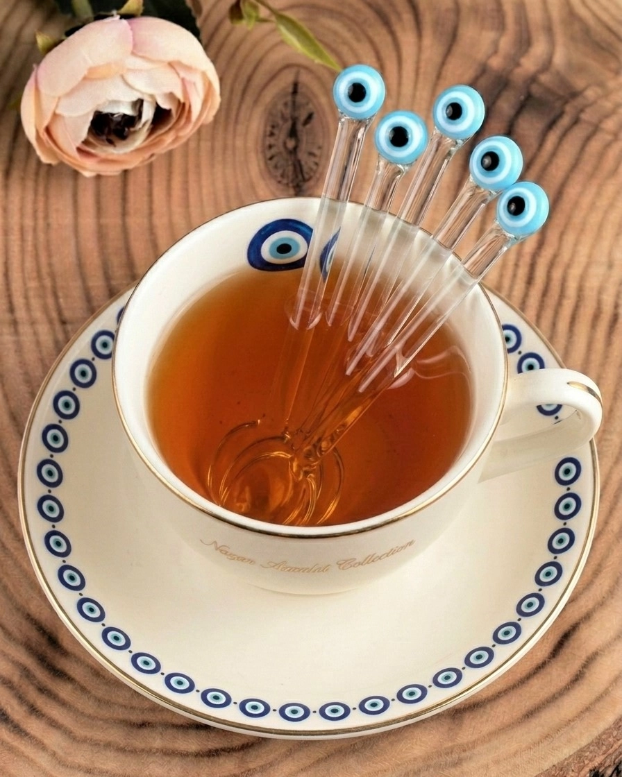 Cam Çay Kaşığı Nazar Boncuklu Maviş - 6 Kişilik