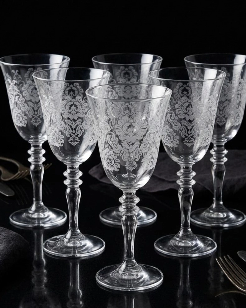 6 Lı Ayaklı Bardak 440141 - Gravür desen 004