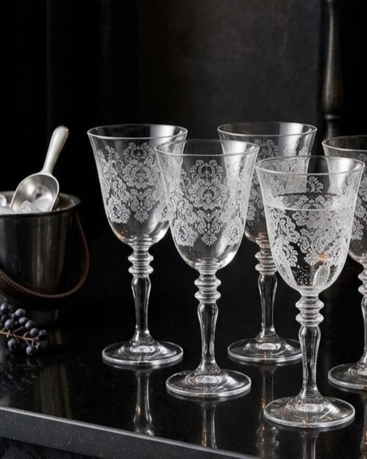 6 Lı Ayaklı Bardak 440141 - Gravür desen 004